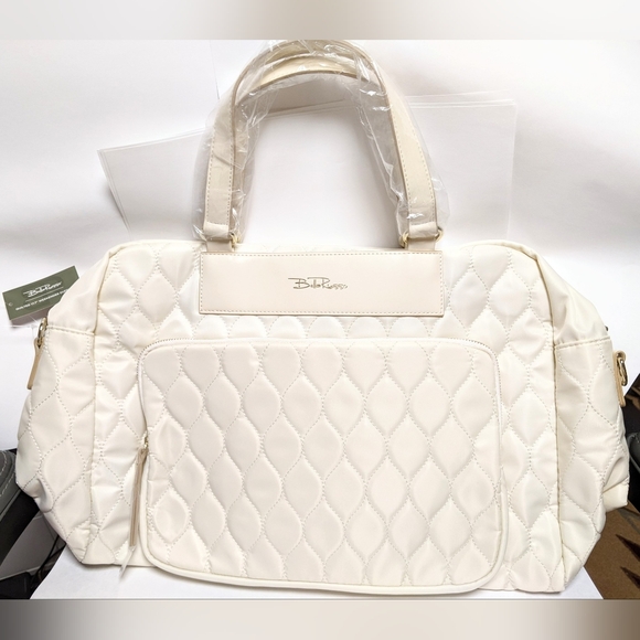 Nwt bella Russo cream travel LG duffle w straps zip gold tone chain w/ cover bag - Picture 1 of 15